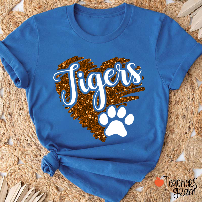 Personalized Mascot Glitter Heart Teacher T-Shirt