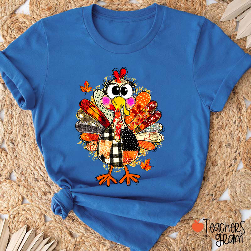 Collage Of Flowers And Thanksgiving Turkey Teacher T-Shirt