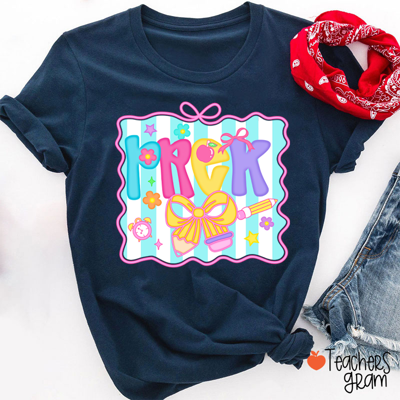 Personalized Grade Bow Tie Board Teacher T-Shirt