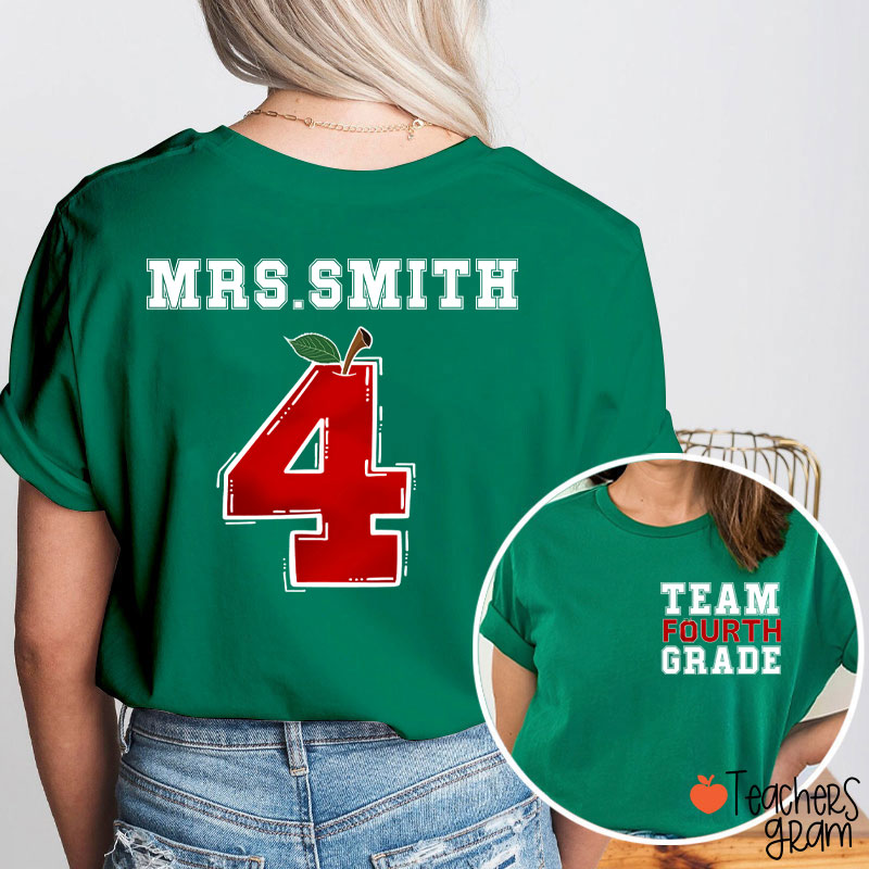 Personalized Team Grade Apple Teacher Two Sided T-Shirt