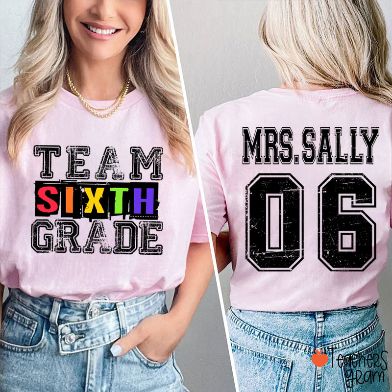 Personalized Grade Comfort Colors Team Teacher Two Sided T-Shirt