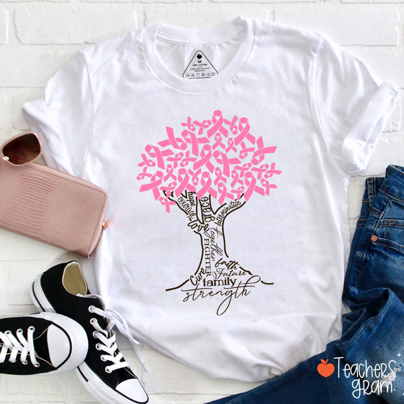 Pink Ribbon Tree Breast Cancer Teacher T-Shirt