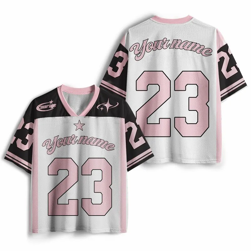 Personalized Name And Number Pink Font Teacher Mesh Jersey