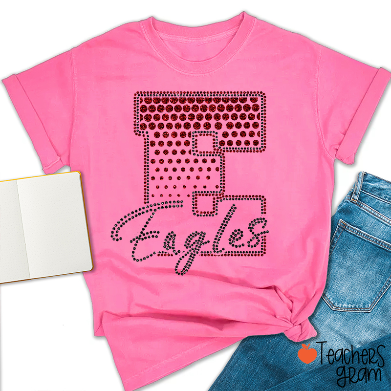 Personalized Mascot Rhinestone Varsity Letter Script Teacher T-Shirt