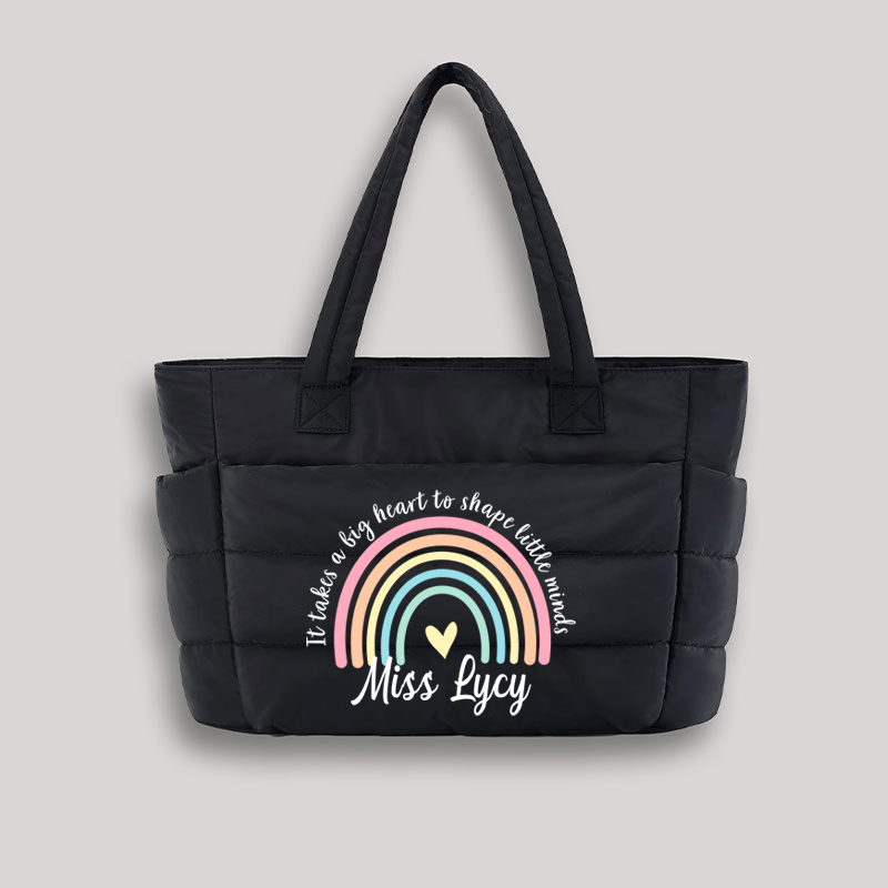 Personalized It Take A Big Heart To Shape Little Minds Teacher Puffy Tote Bag