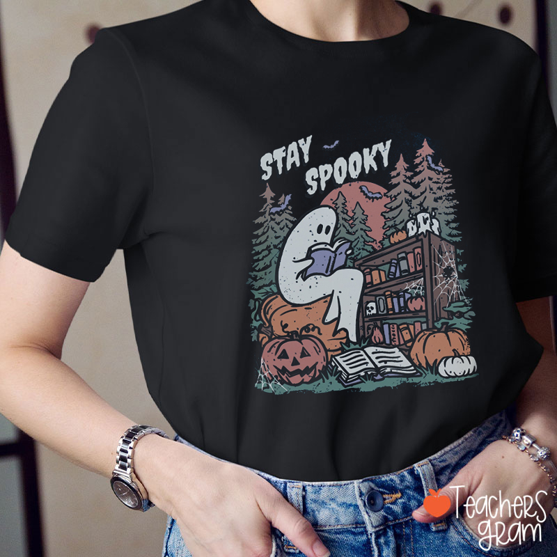 Stay Spooky Reading Ghost Teacher T-Shirt