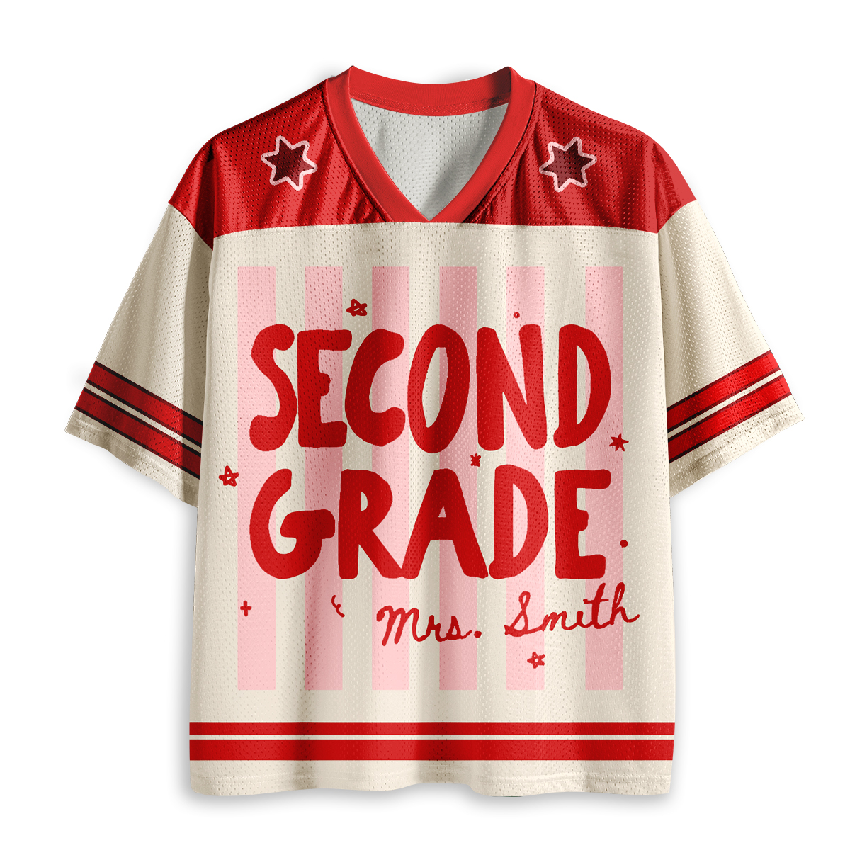 Personalized Grade And Name Preppy Stripes Teacher Mesh Jersey