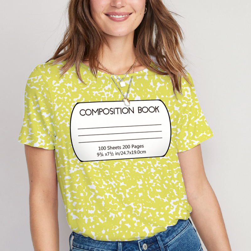 Yellow Composition Book Teacher Printed T-Shirt