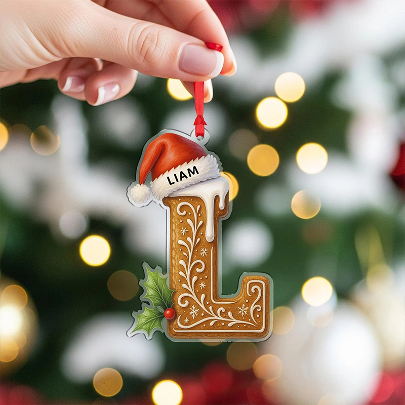 Personalized Name And Initials Gingerbread Teacher Ceramic Christmas Ornament
