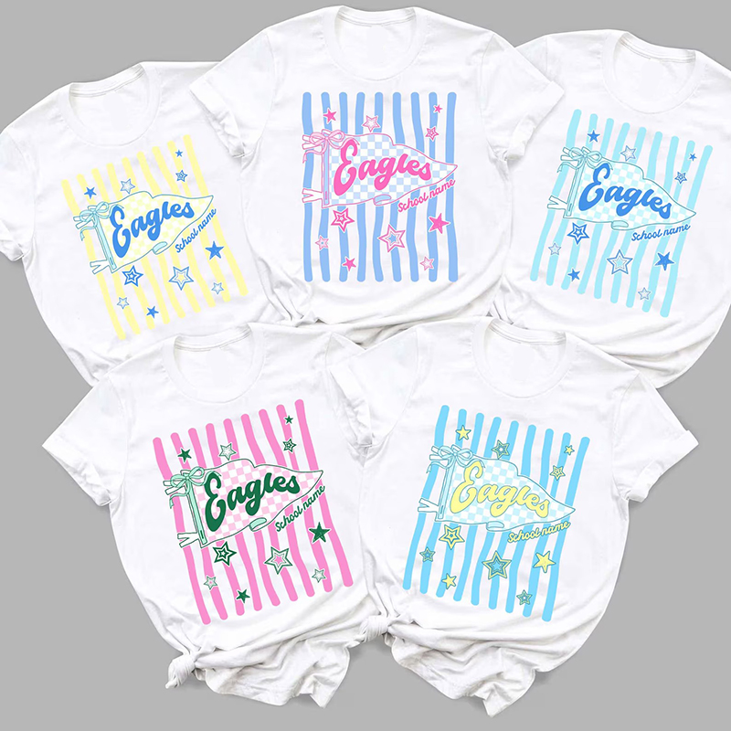 Personalized Mascot Preppy Stripes Pennant Star Teacher T-Shirt