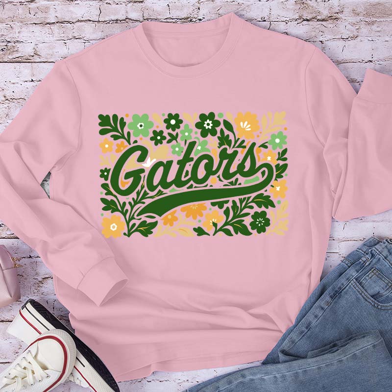 Personalized Mascot Flowers School Spirit Teacher Long Sleeve T-Shirt