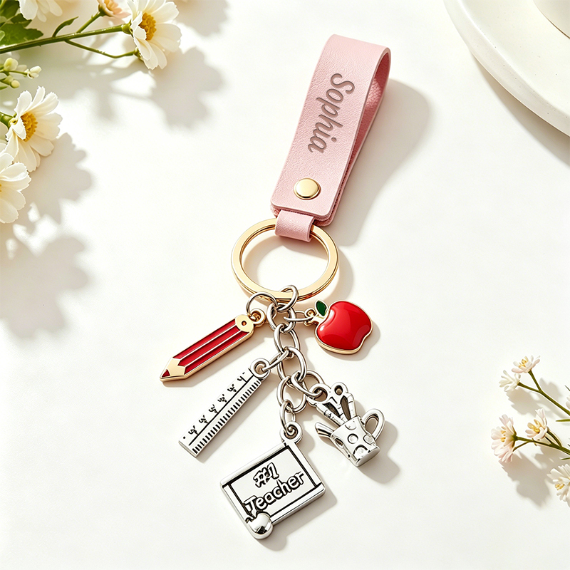 Personalized Name Graduation Gift Leather Teacher Keychain