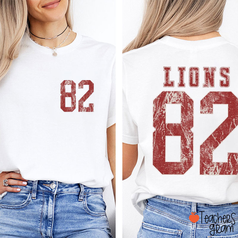 Personalized Mascot Number Faded Texture Sport Graphic Teacher Two Sided T‑Shirt