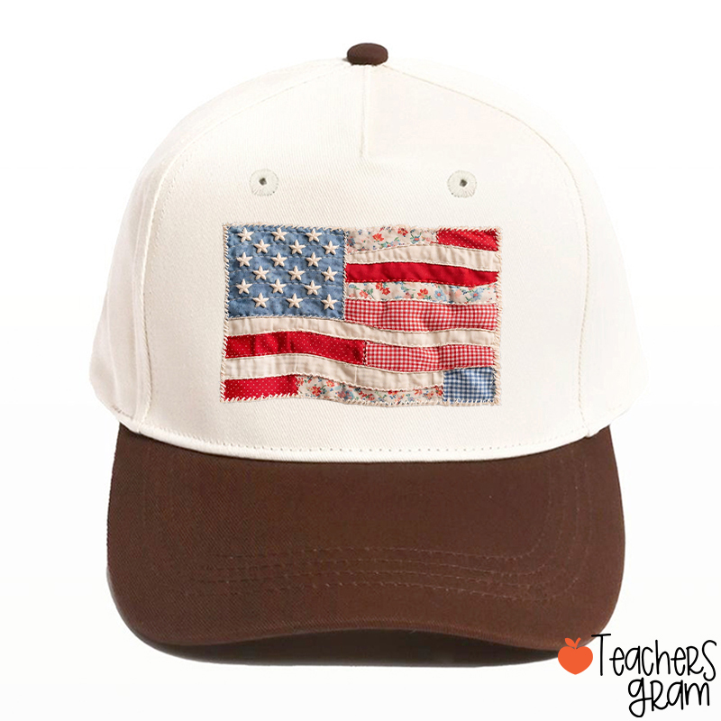 Faux Patchwork American Flag Teacher Baseball Cap