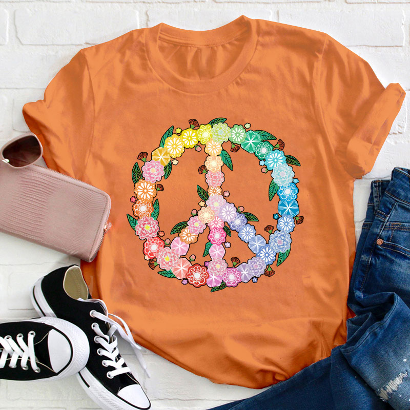 Peace Love Flower Teacher T-Shirt