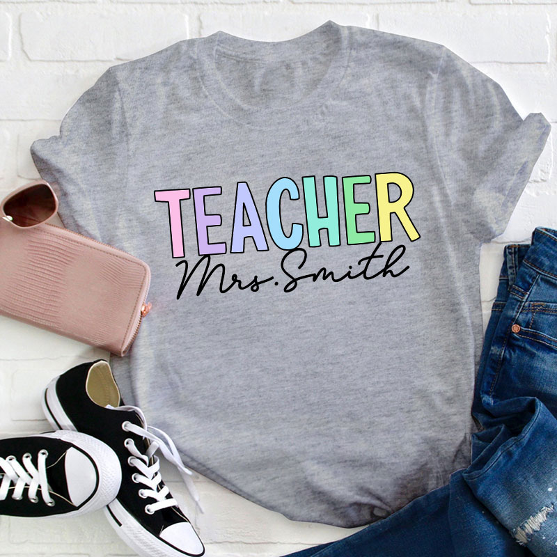 Personalized Name Gradient Color Teacher T-Shirt