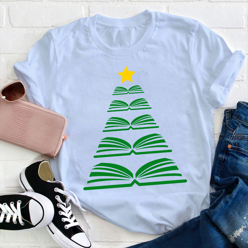 Book Christmas Tree Teacher T-Shirt
