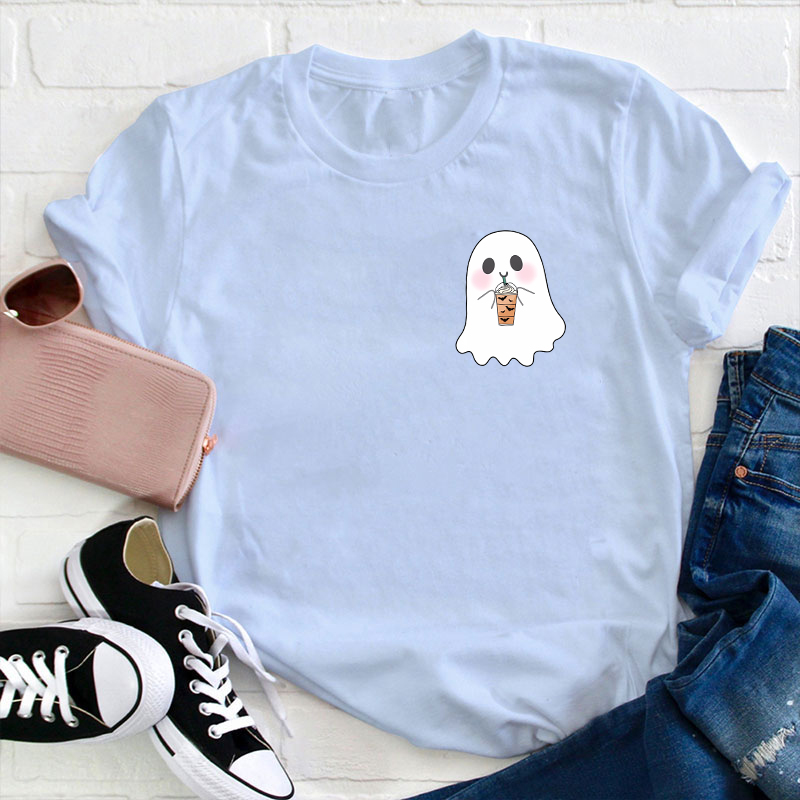 Ghost Drinks Halloween Coffee Teacher T-Shirt