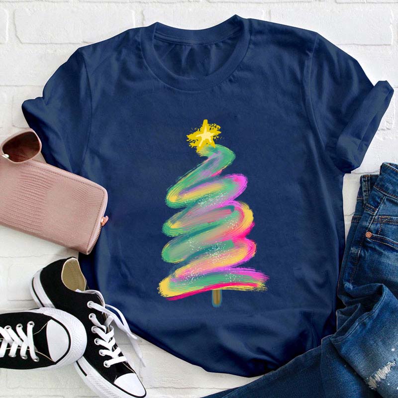 Colorful Graffiti Christmas Tree Teacher T-Shirt