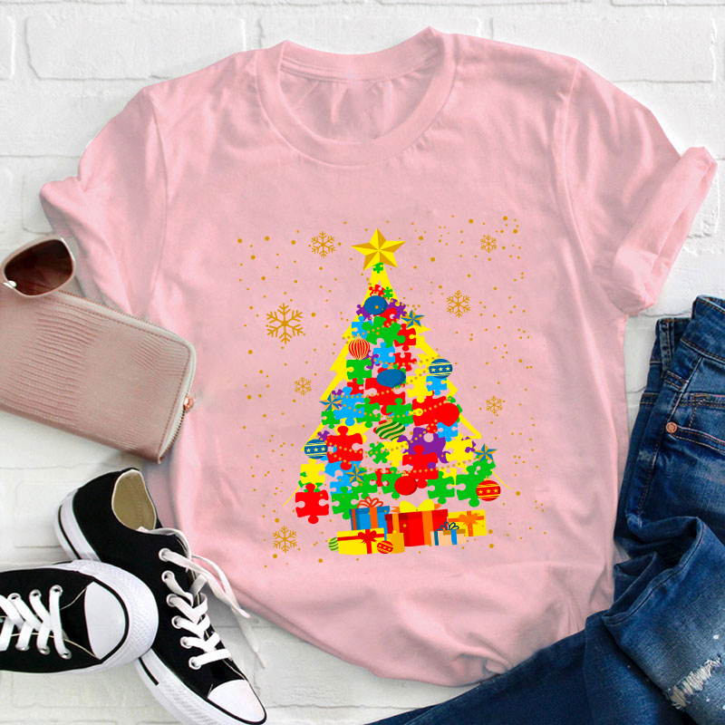 Autism Christmas Trees Teacher T-Shirt
