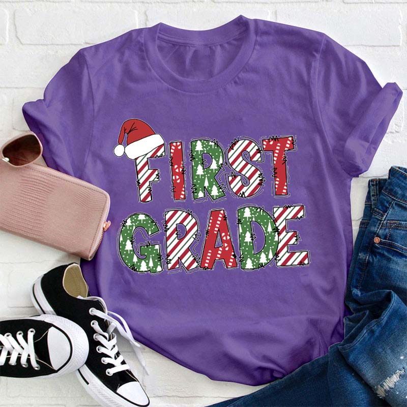Personalized Grade Christmas Crew Teacher T-Shirt