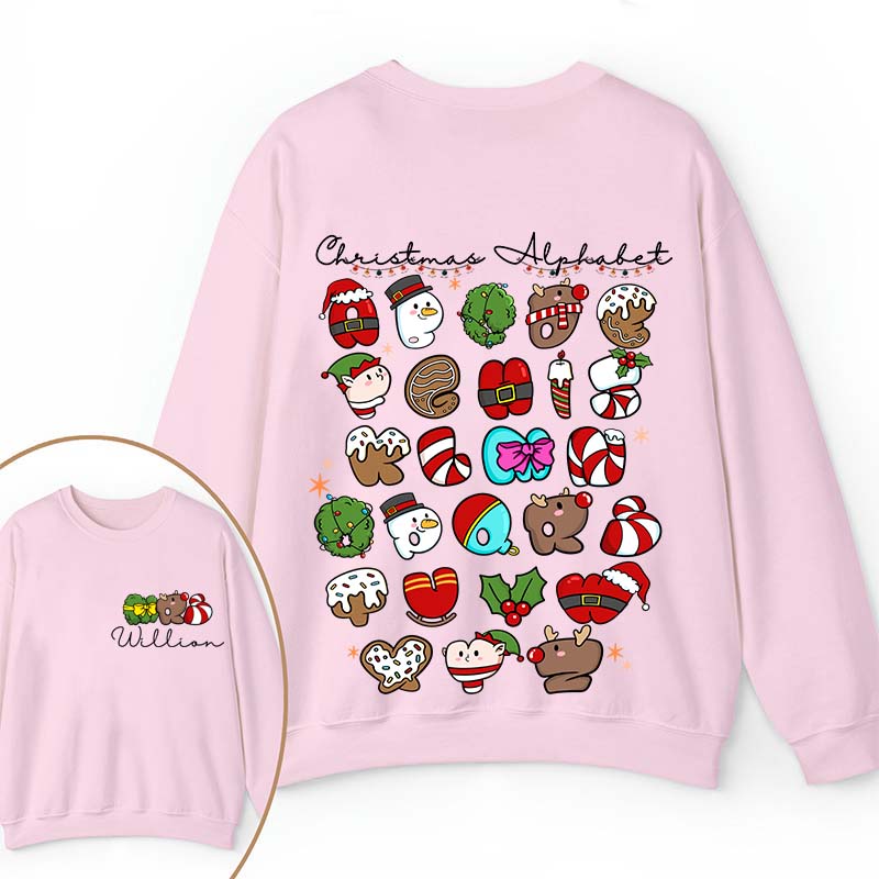 Personalized Christmas Alphabet Teacher Two Sided Sweatshirt