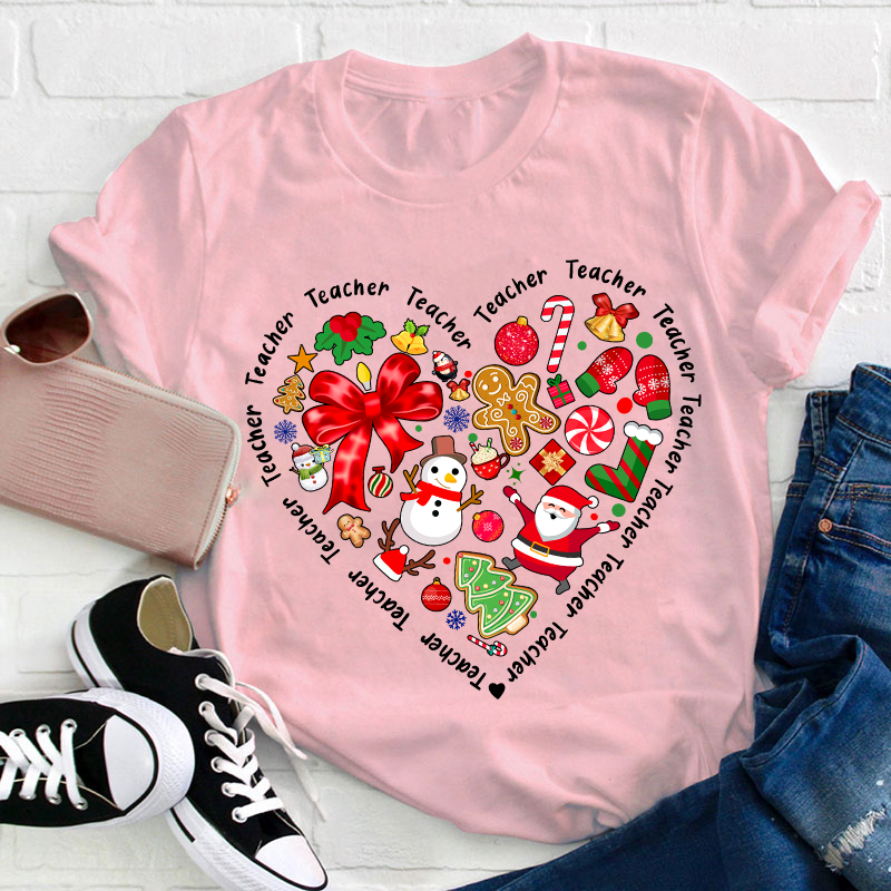 Merry Christmas Heart Teacher T-Shirt