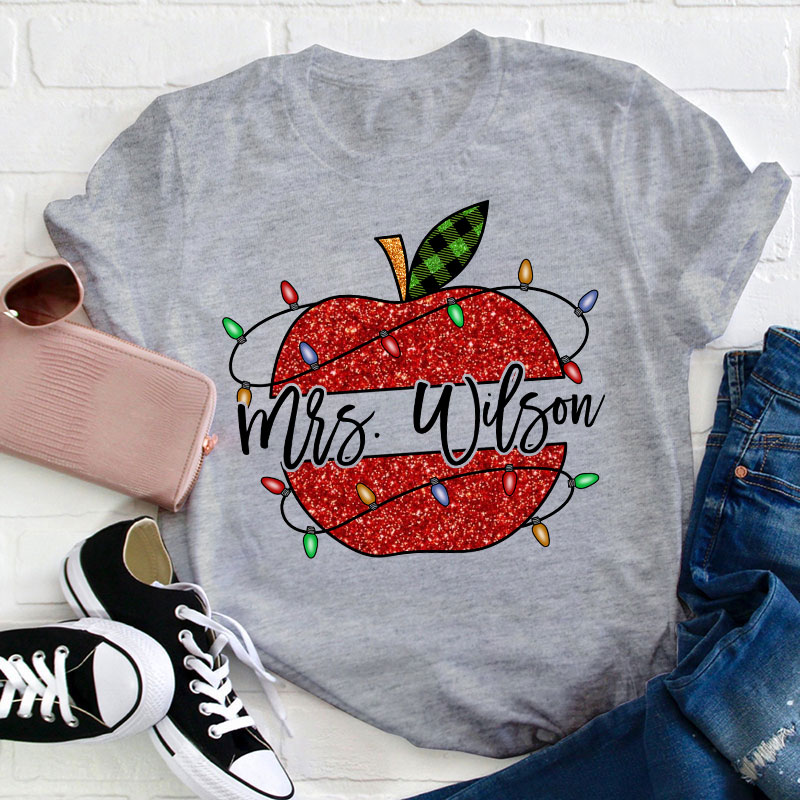 Personalized Shining Apple Teacher T-Shirt
