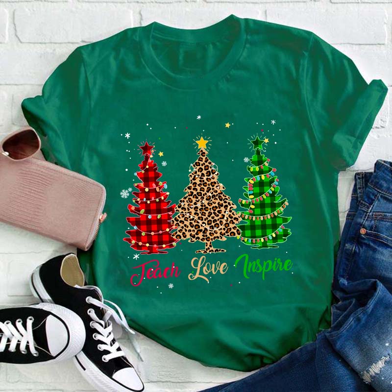 Teach Love Inspire Christmas Tree Teacher T-Shirt