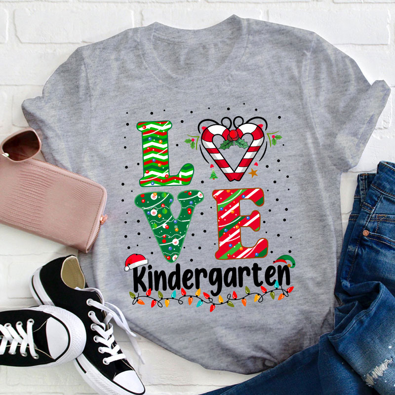 Personalized Grade Love Christmas Teacher T-Shirt