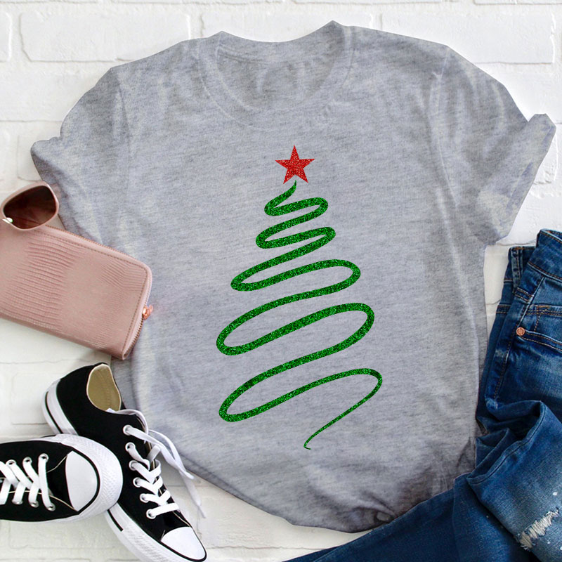 Draw A Sparkling Christmas Tree Teacher T-Shirt