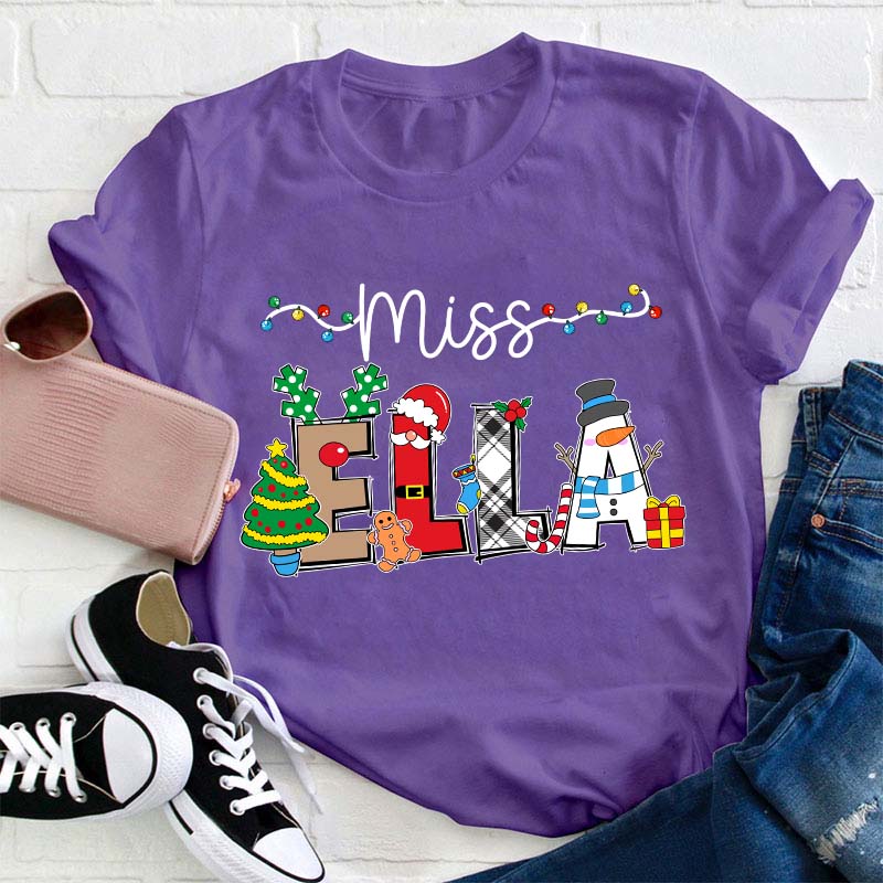 Personalized Name Cute Christmas Elements Teacher T-Shirt