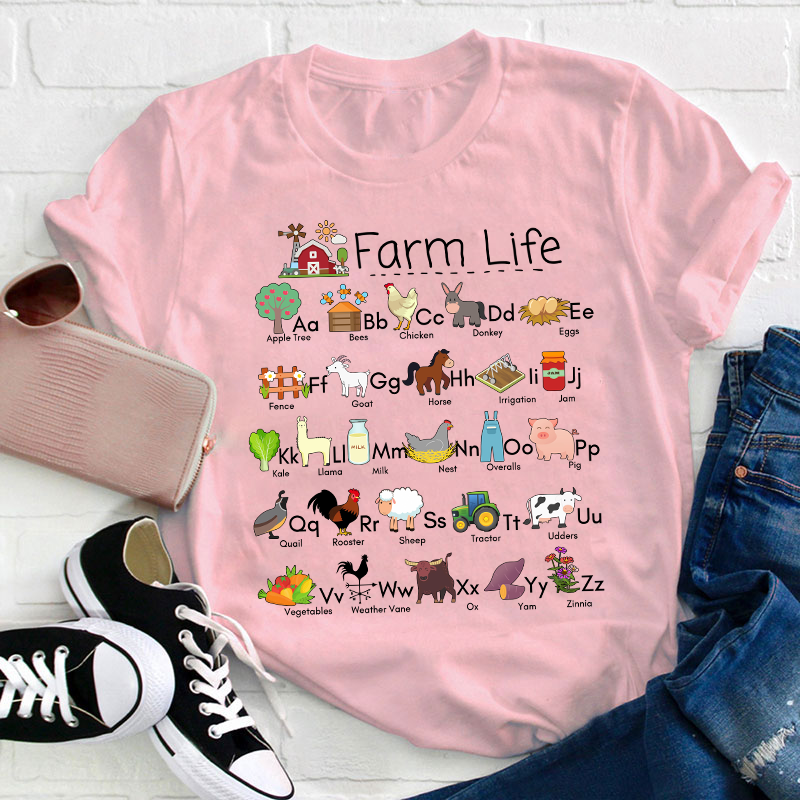 Farm Life Alphabet Teacher T-Shirt