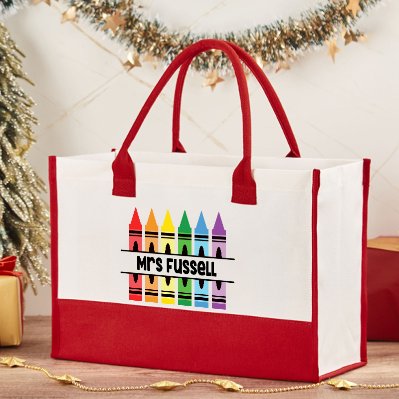 Personalized Pencil Crayon Teacher Name Cotton Tote Bag