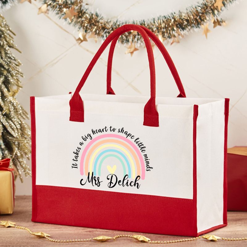 Personalized It Take A Big Heart To Shape Little Minds Teacher Cotton Tote Bag