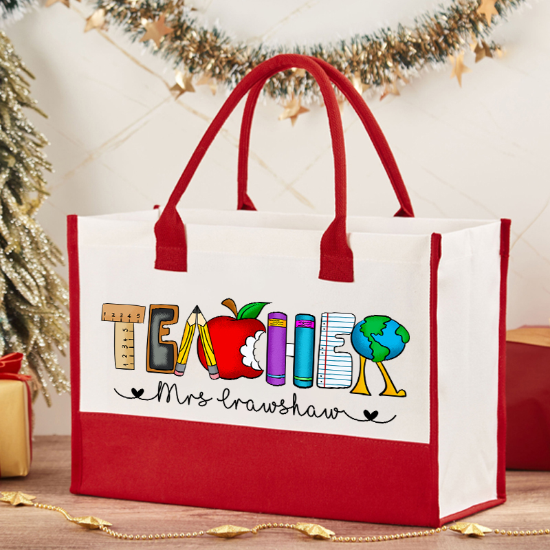 Personalized Name Cartoon Stationery Teacher Alphabet Teacher Cotton Tote Bag