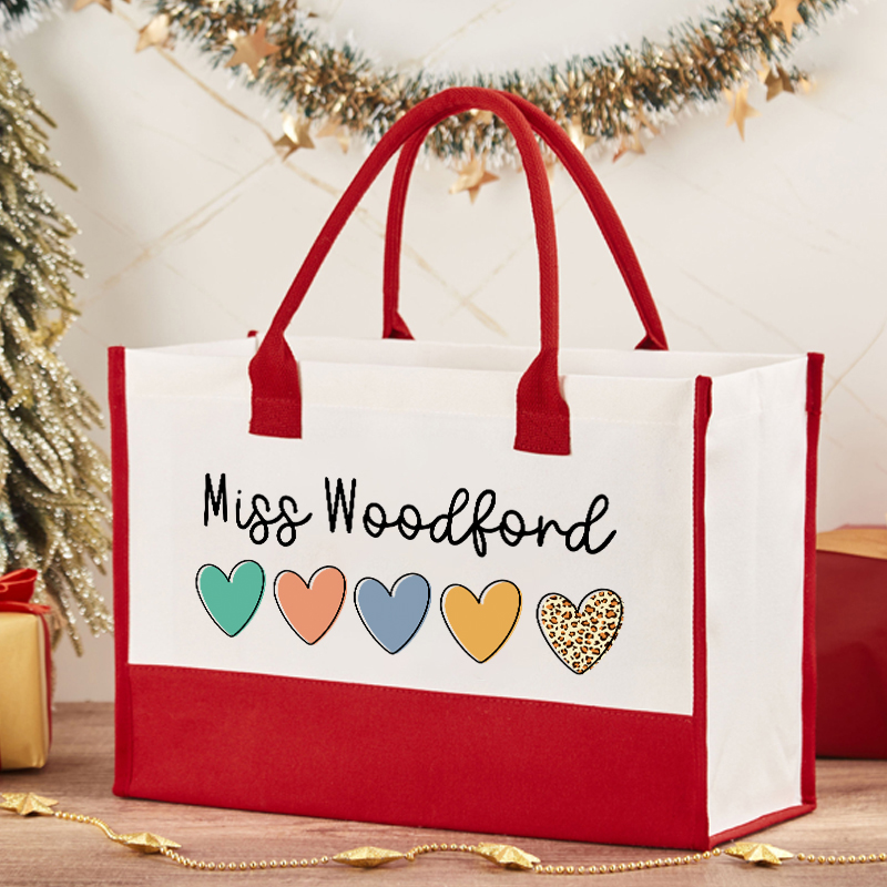 Personalized Colorful Love Teacher Cotton Tote Bag