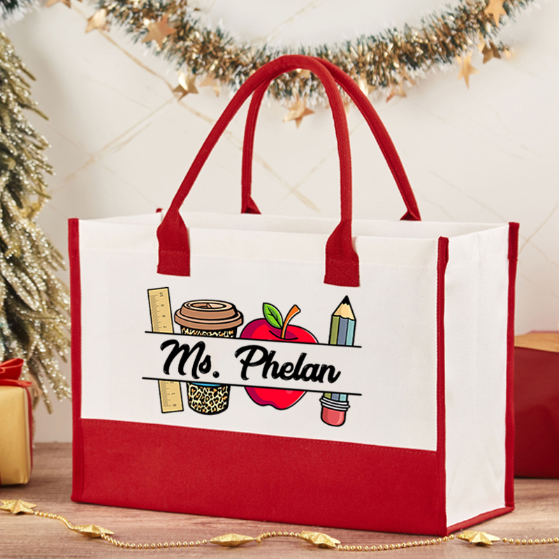 Personalized Pencil Ruler Teacher Name Teacher Cotton Tote Bag