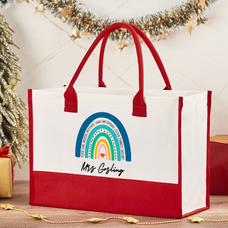 Personalized Teach Love Inspire Motivate Lead Encourage Listen Connect Include Teacher Cotton Tote Bag Sale-Teachersgram