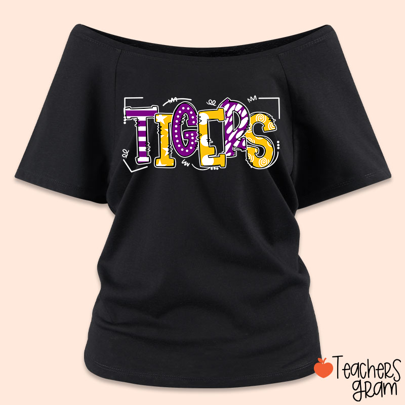 Personalized Mascot Cute Fonts Game Day Teacher Off Shoulder Shirt