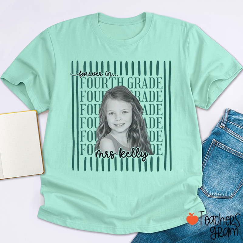 Personalized Photo Grade And Name Graphic Teacher T‑Shirt