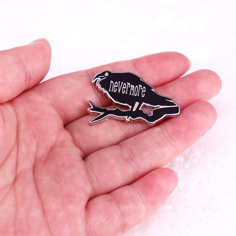 Never More Black Crow Teacher Pin