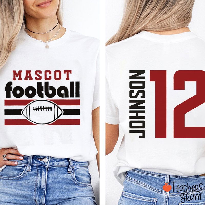 Personalized Mascot Name And Number Sport Teacher Two Sided T-Shirt