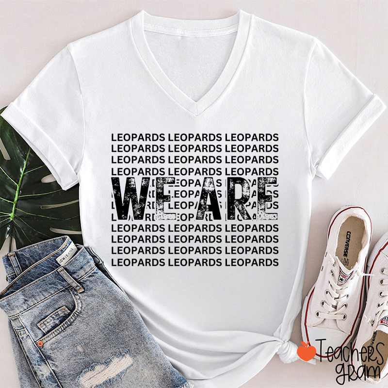 Personalized Mascot We Are School Spirit Teacher Female V-Neck T-Shirt