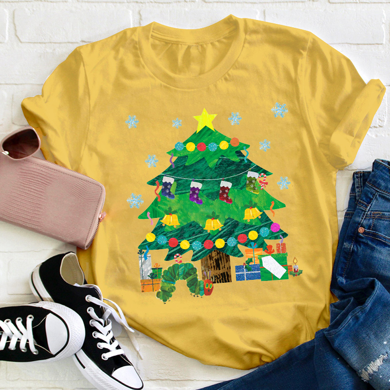 Caterpillar Under The Christmas Tree Teacher T-Shirt