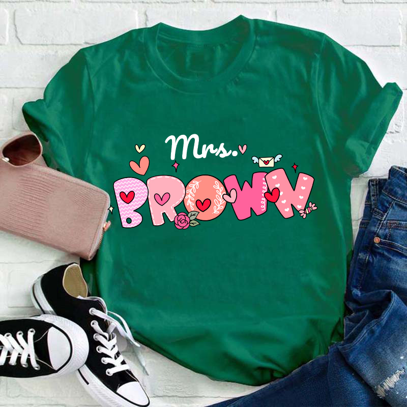 Personalized Name Pink Bubble Teacher T-Shirt