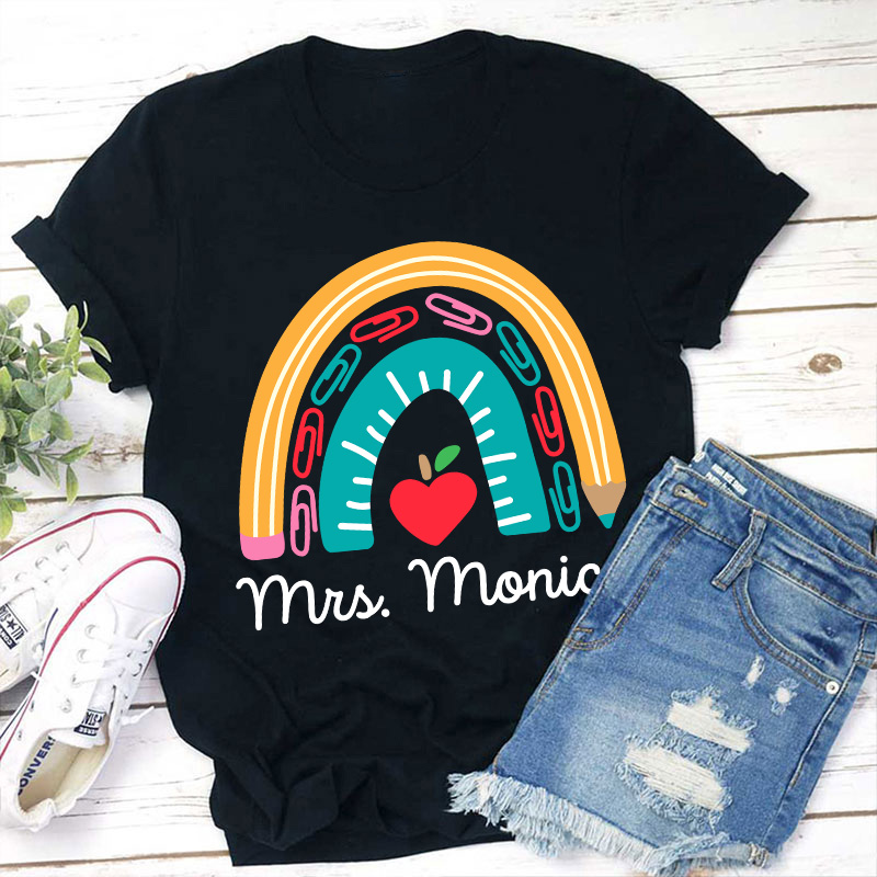 Personalized Pencil Rainbow Teacher T-Shirt