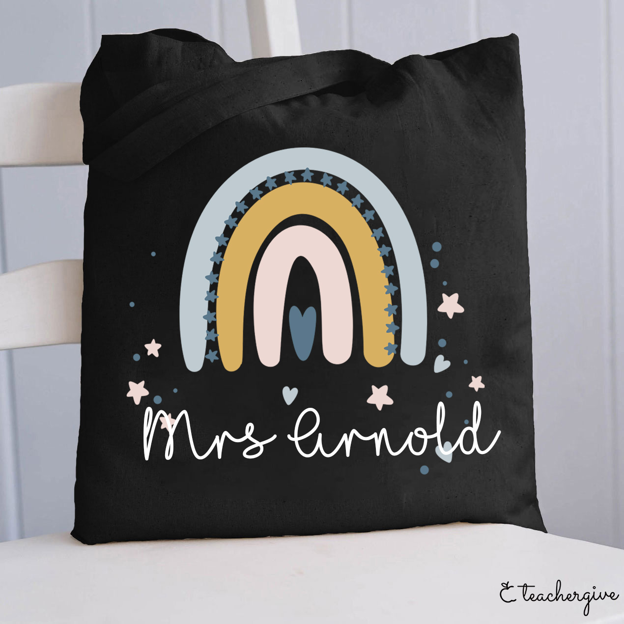 Personalized Rainbow Star Teacher Tote Bag
