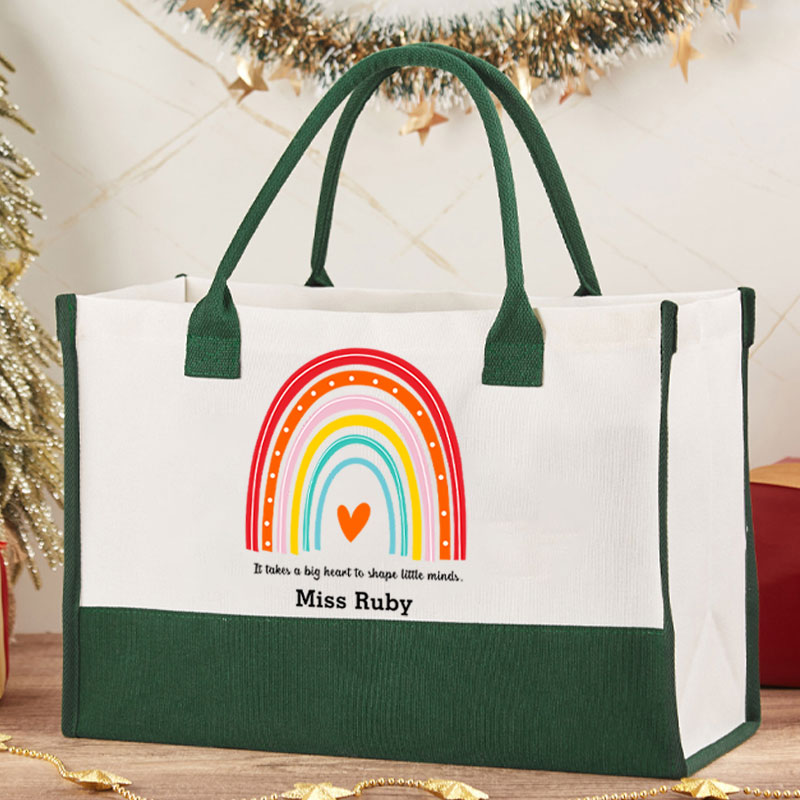 Personalized Red Rainbow It Takes A Big Heart Teacher Cotton Tote Bag
