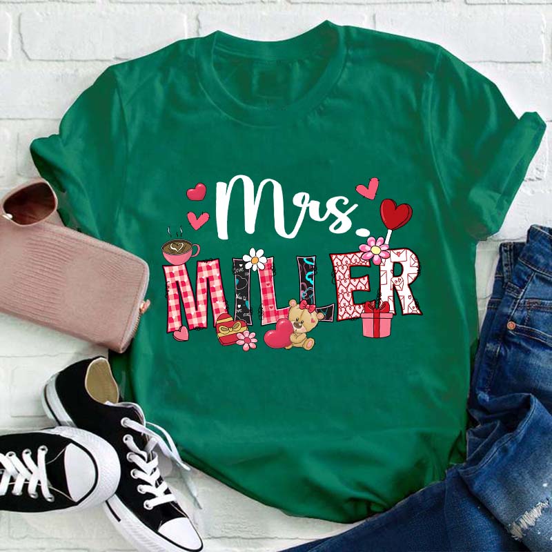 Personalized Valentine Vibe Teacher T-Shirt